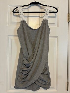 SHEIN Gray Tank Top with White Crochet Straps